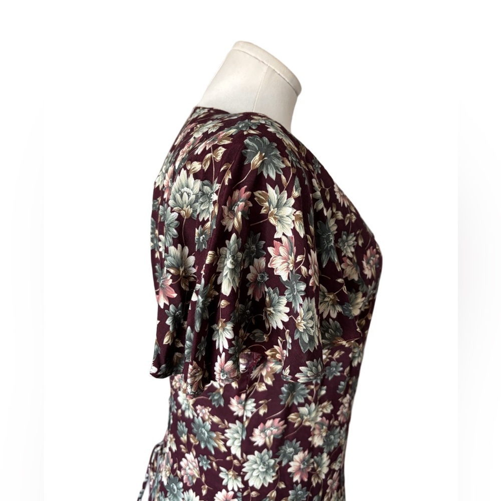 Vintage 90s Floral Flutter sleeve Dress Button-Up Front Maxi, Cotton Blend small - Picture 7 of 8